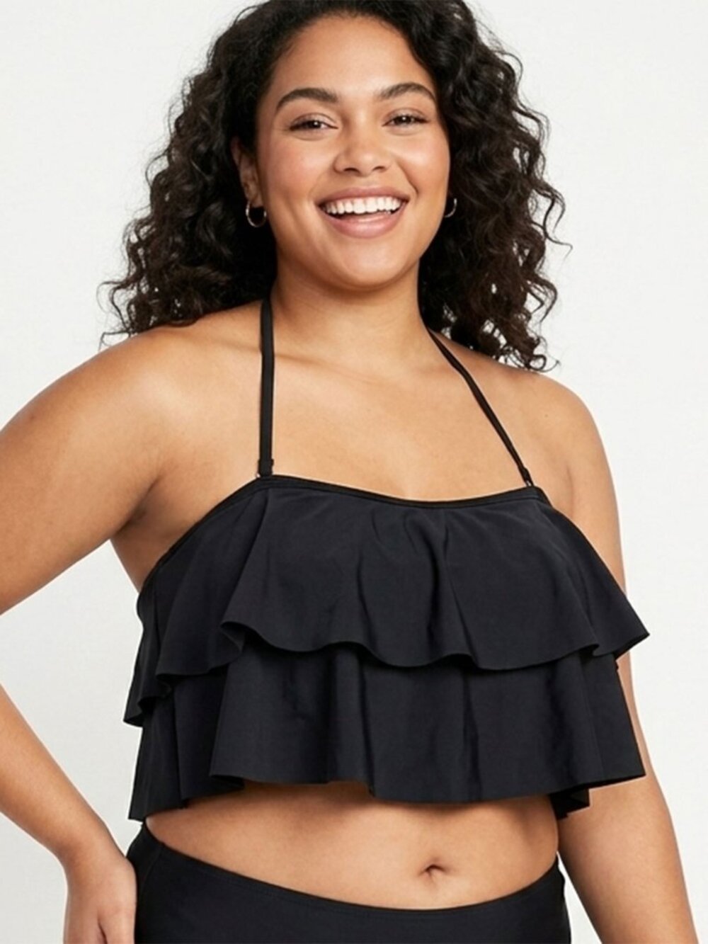 Ruffle Halter Black Bikini Top Swim XXL Plus Size Tiered Flounce Beach